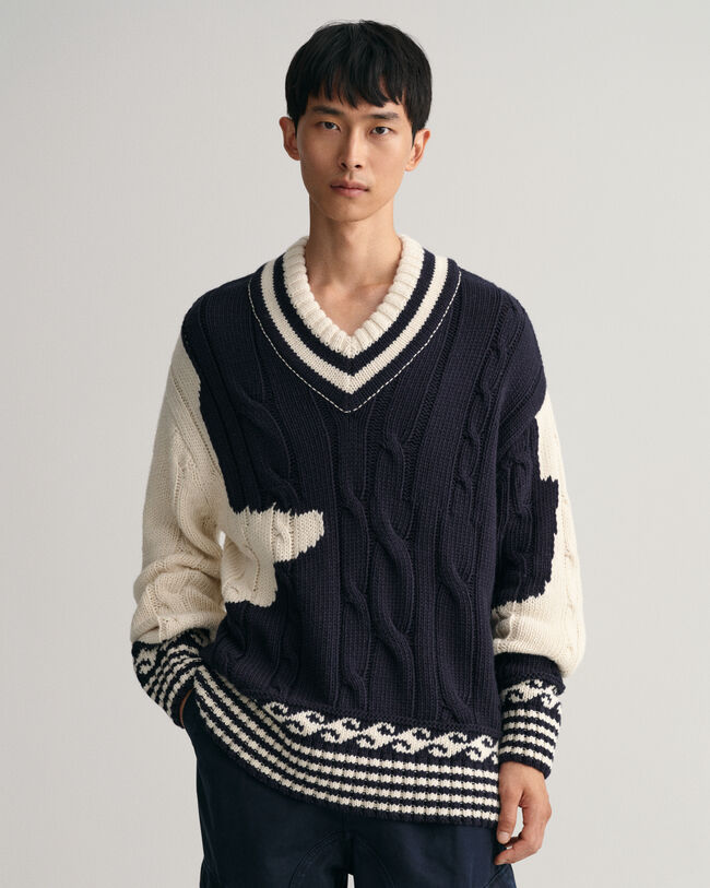 Pull col V en intarsia