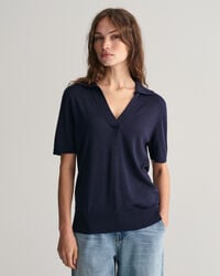 Rugger en maille fine &agrave; manches courtes