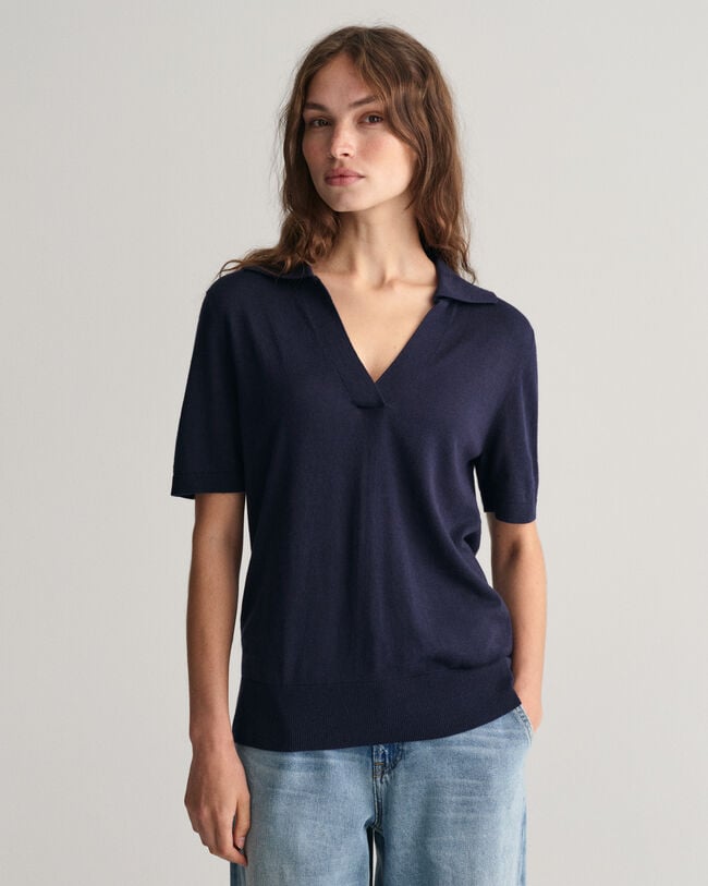 Rugger en maille fine &agrave; manches courtes