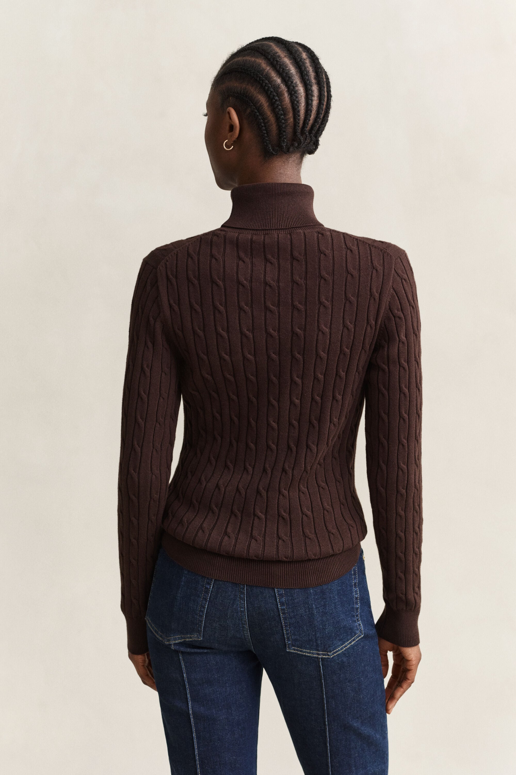 Pull col roulé en maille de coton stretch à torsades