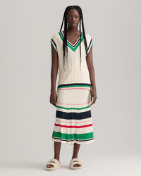 Jupe en maille c&ocirc;tel&eacute;e &agrave; rayures