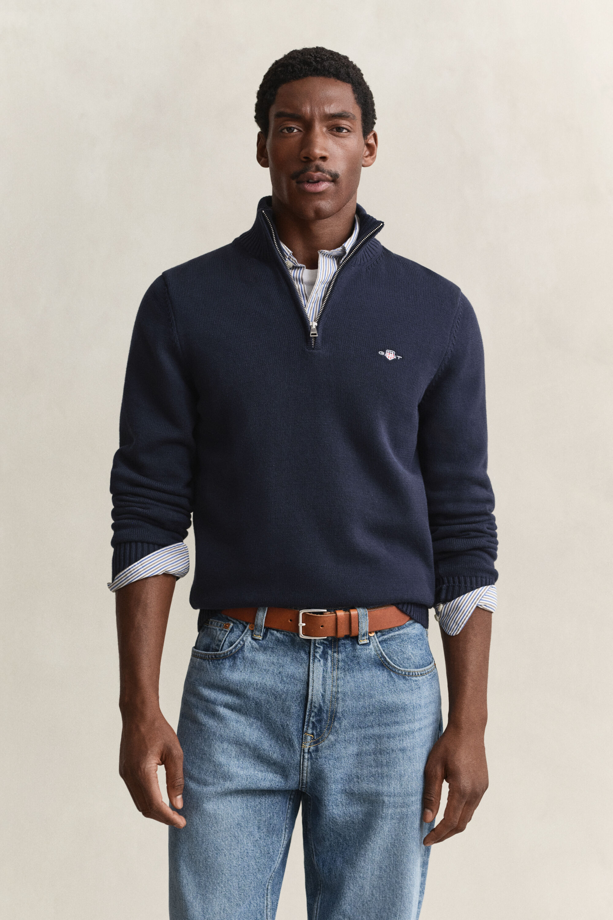 Pull en coton décontracté à demi-zip