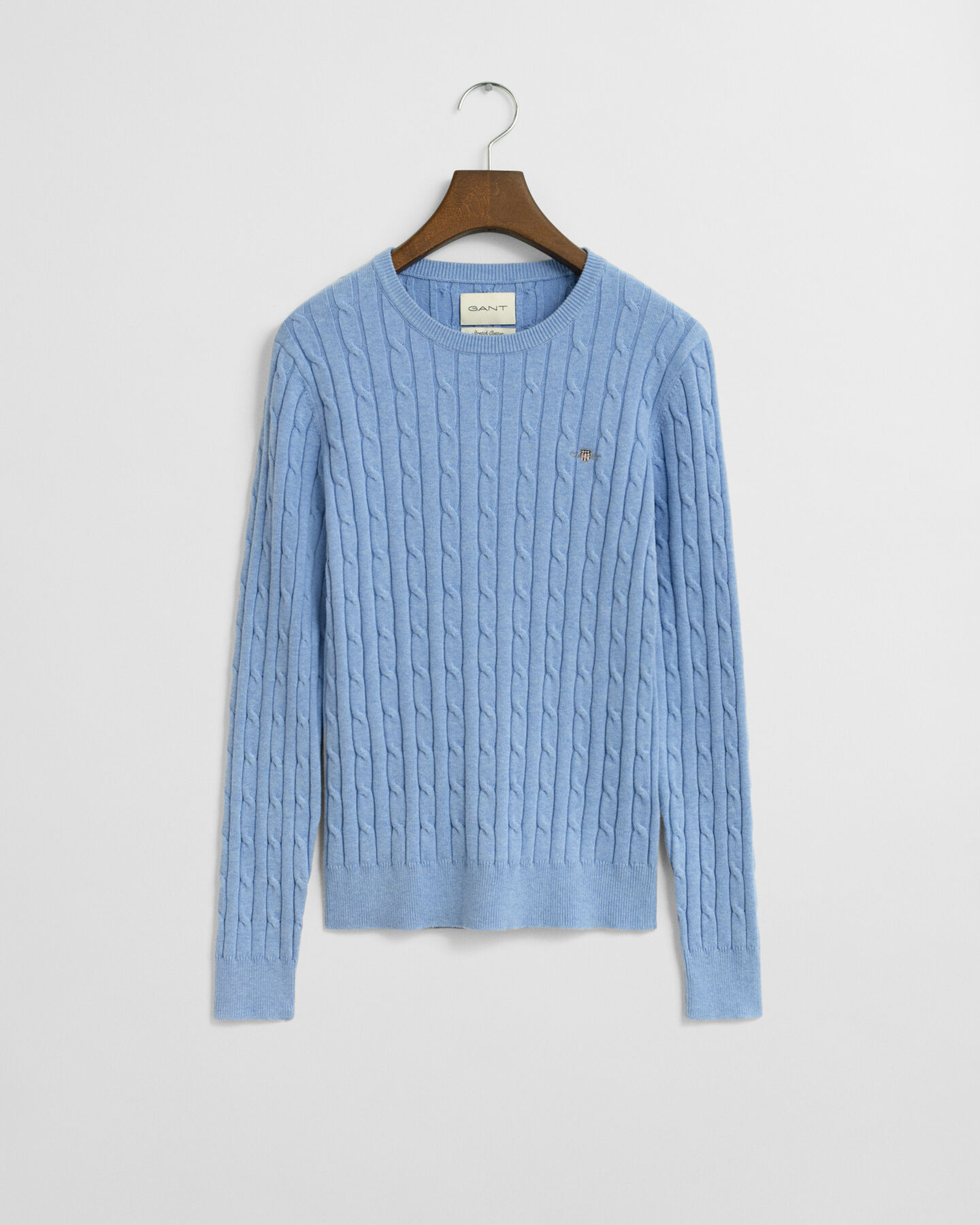 Pull col rond en maille de coton stretch à torsades