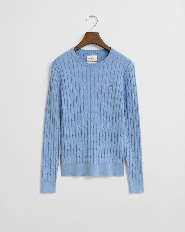 Pull col rond en maille de coton stretch à torsades