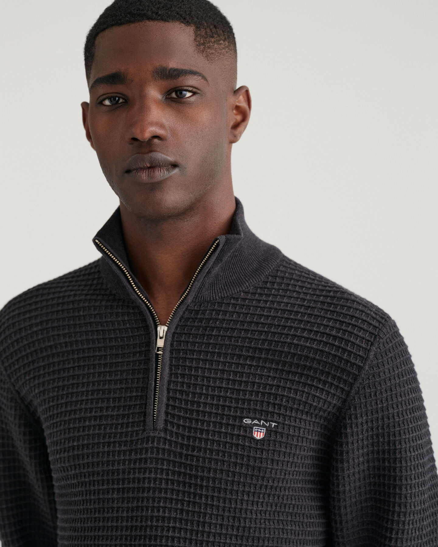 Pull en coton &agrave; demi-zip Texture