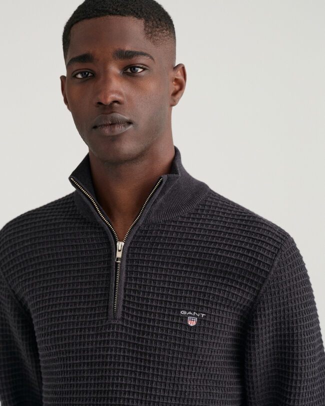 Pull en coton &agrave; demi-zip Texture