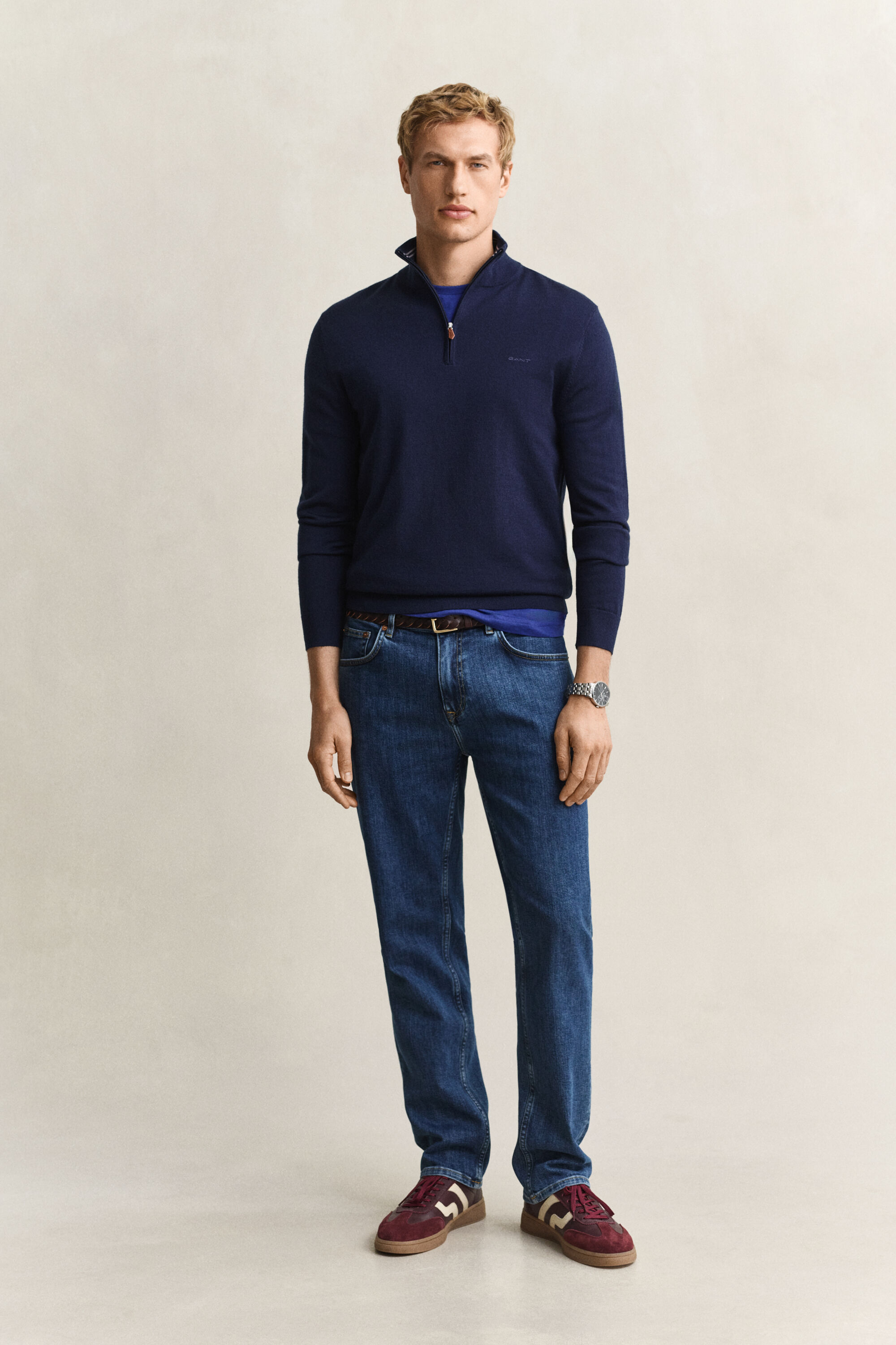Pull à demi-zip en laine mérinos