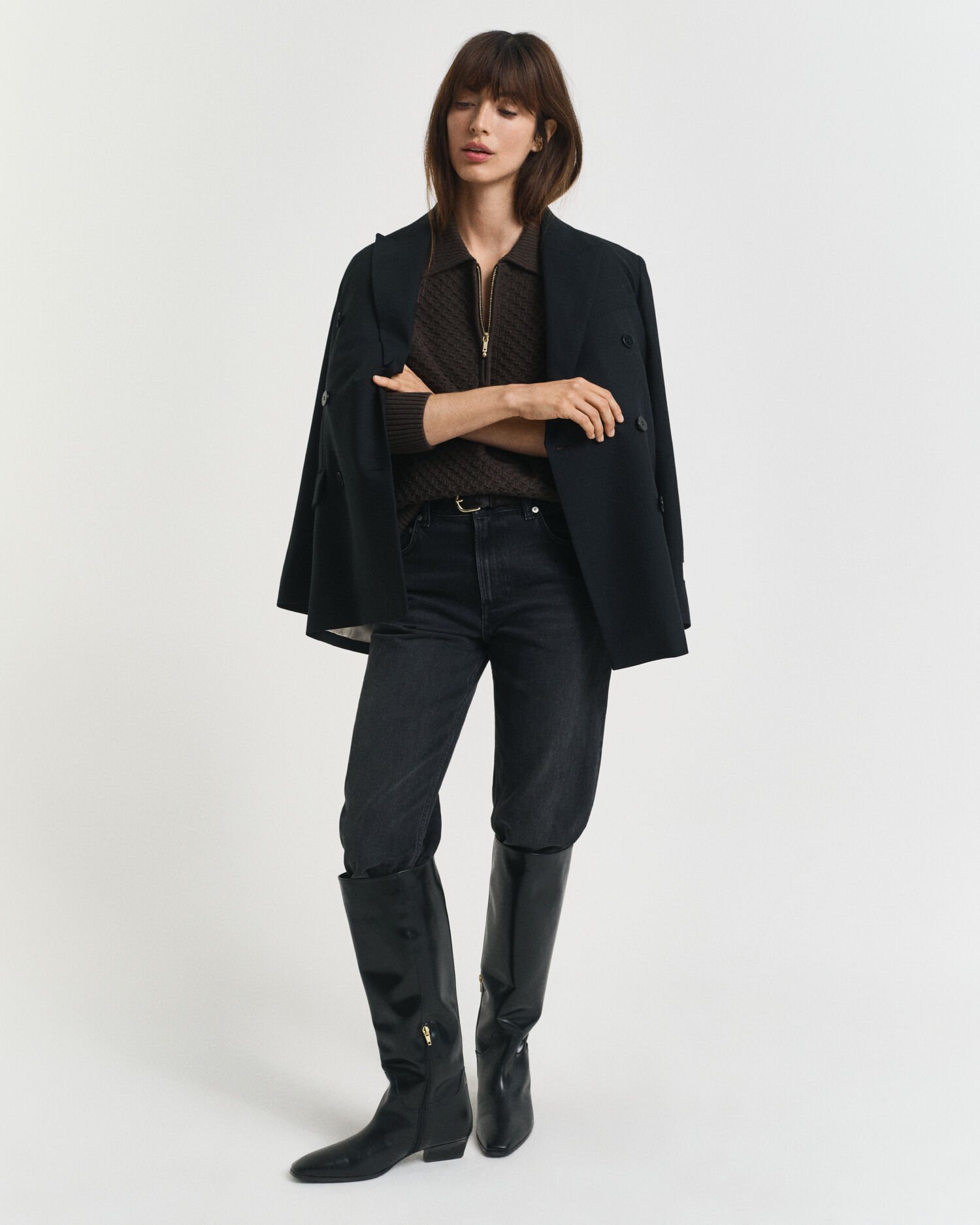 Pull à demi-zip en coton texturé