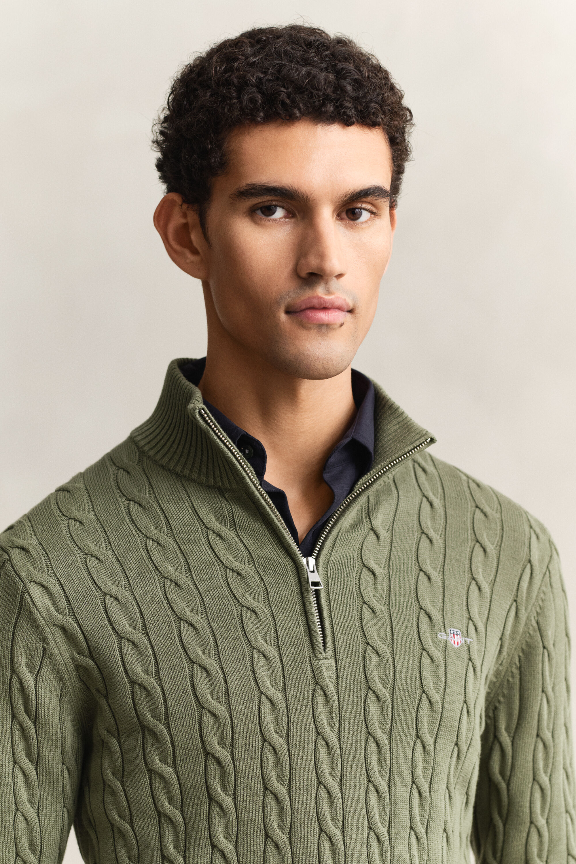 Pull à demi-zip en maille de coton torsadée