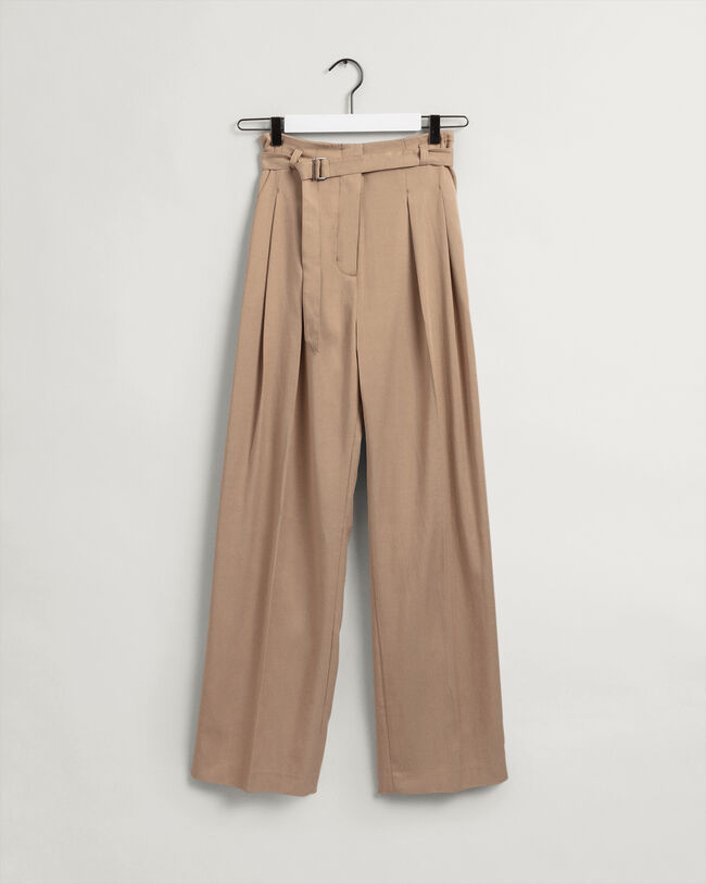 Pantalon chino pliss&eacute; &agrave; taille haute Fluid