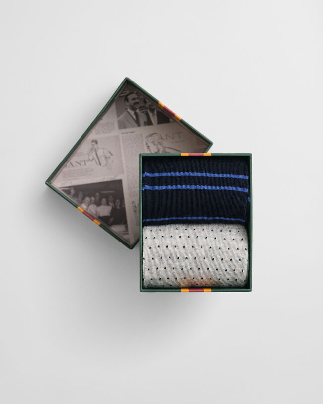 Coffret cadeau de 2 paires de chaussettes à rayures et à pois