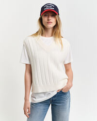 Pull sans manches col V en laine à côtes larges