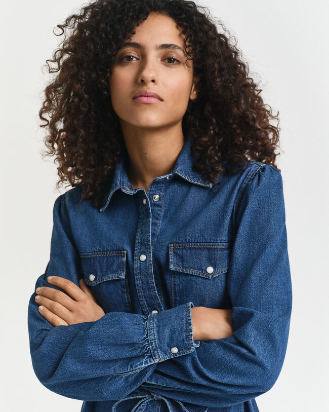 Robe en denim à manches bouffantes