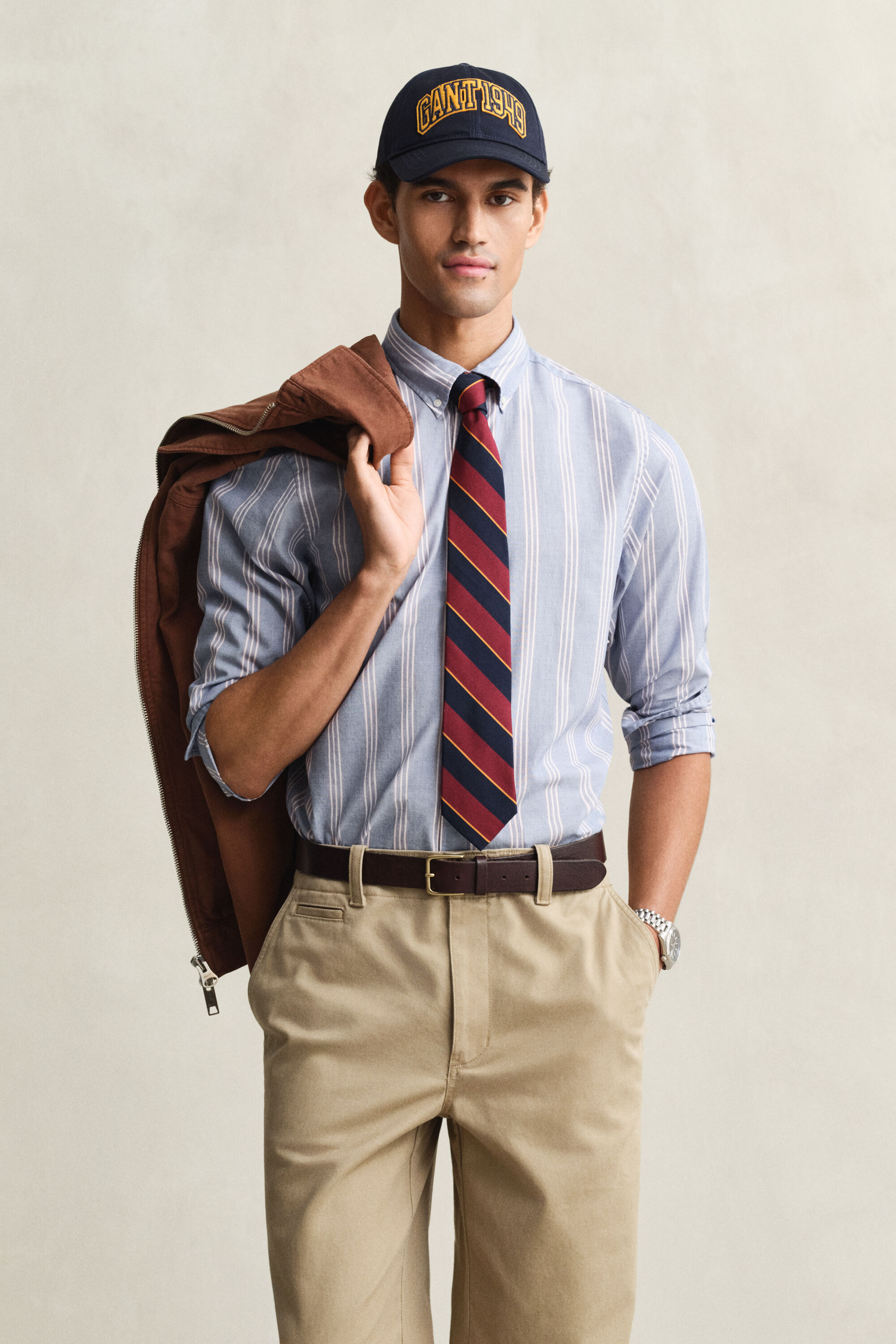 Chemise coupe regular en popeline à rayures en fil-à-fil