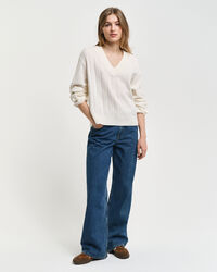 Pull col V en laine à côtes larges