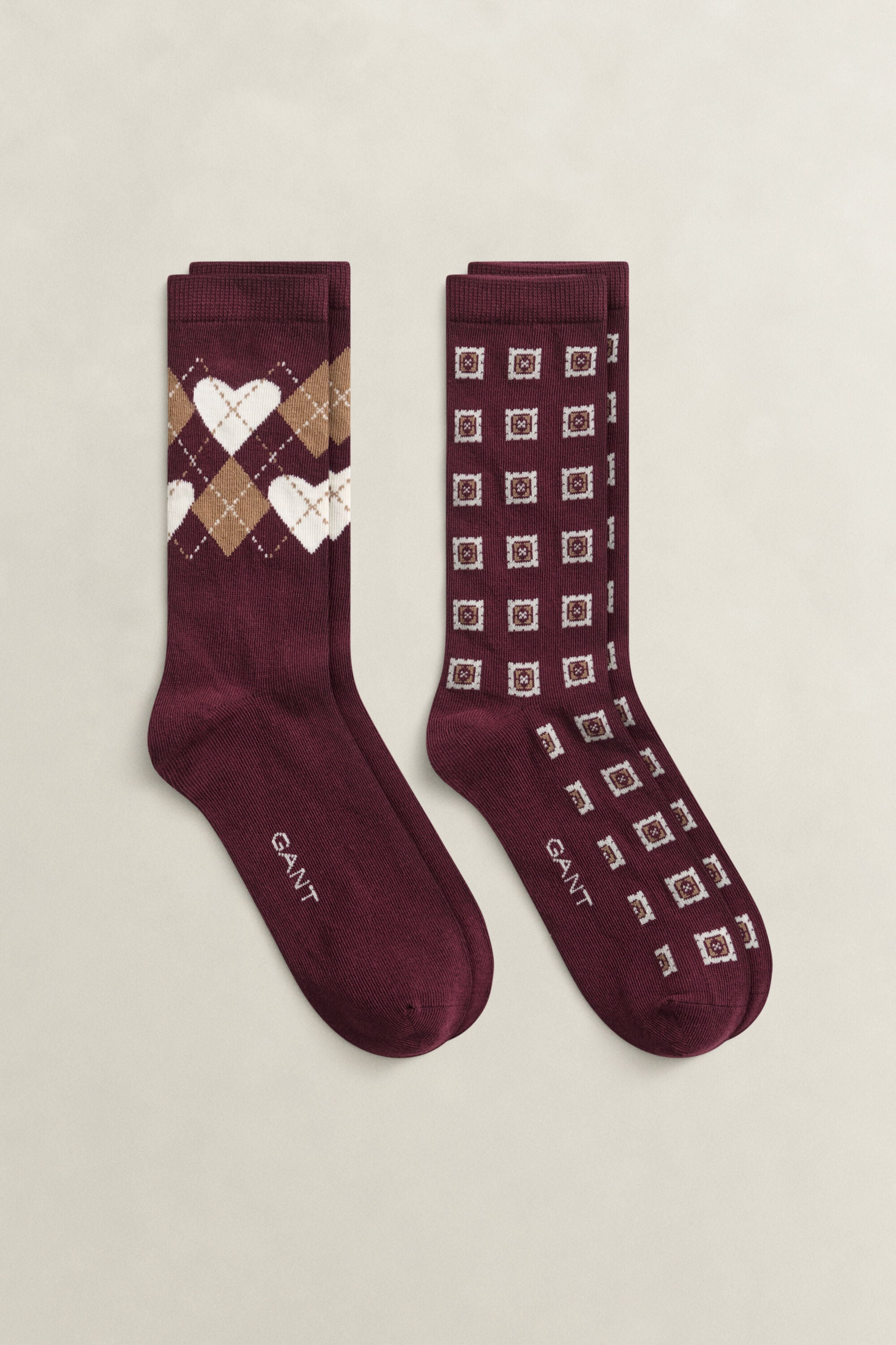Coffret cadeau de 2 paires de chaussettes avec motif argyle à cœur