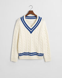 Pull col V en maille torsadée