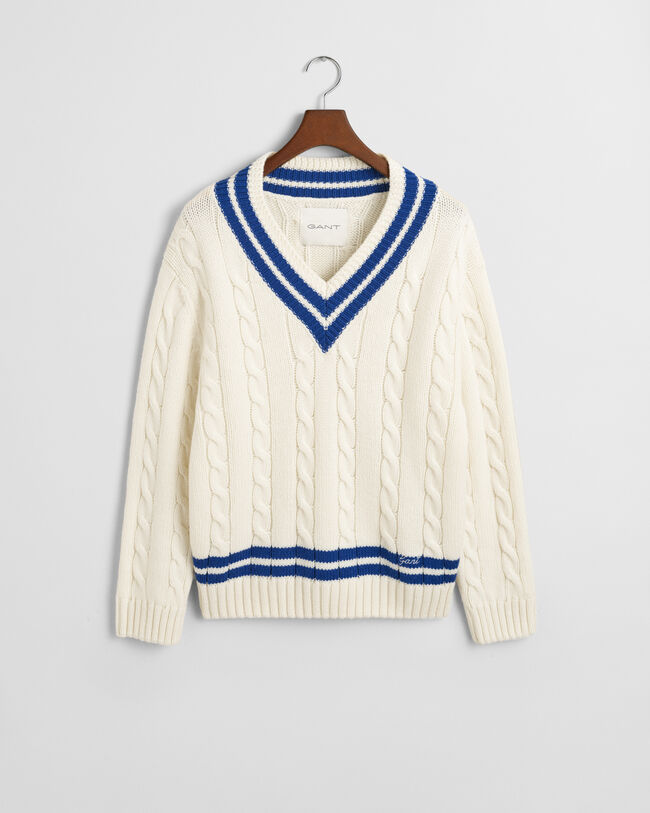 Pull col V en maille torsadée