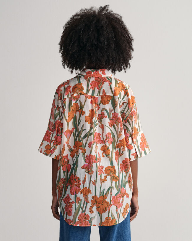 Chemise en coton et soie &agrave; manches courtes et imprim&eacute; Iris