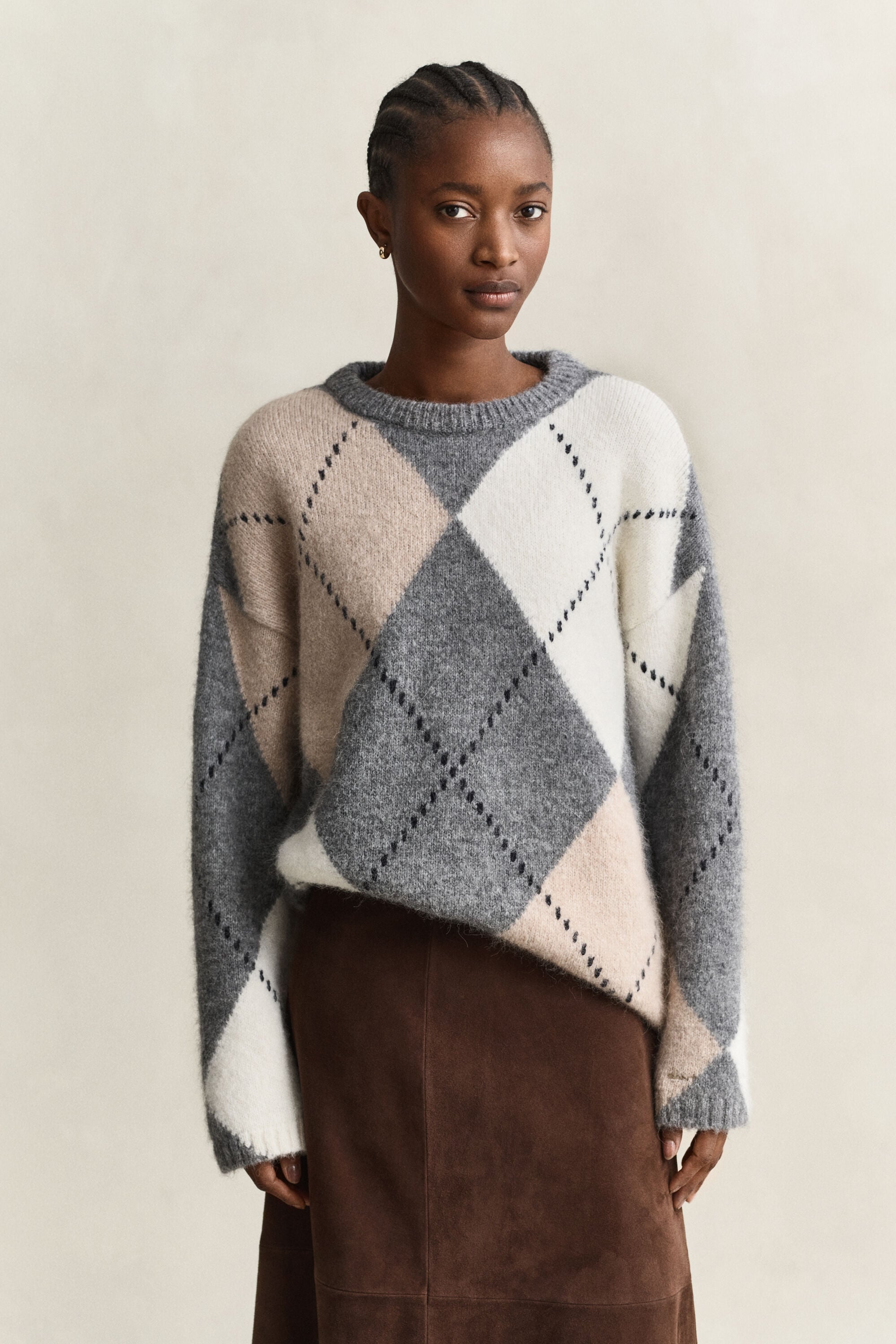 Pull en laine d’alpaga mélangée à motif argyle