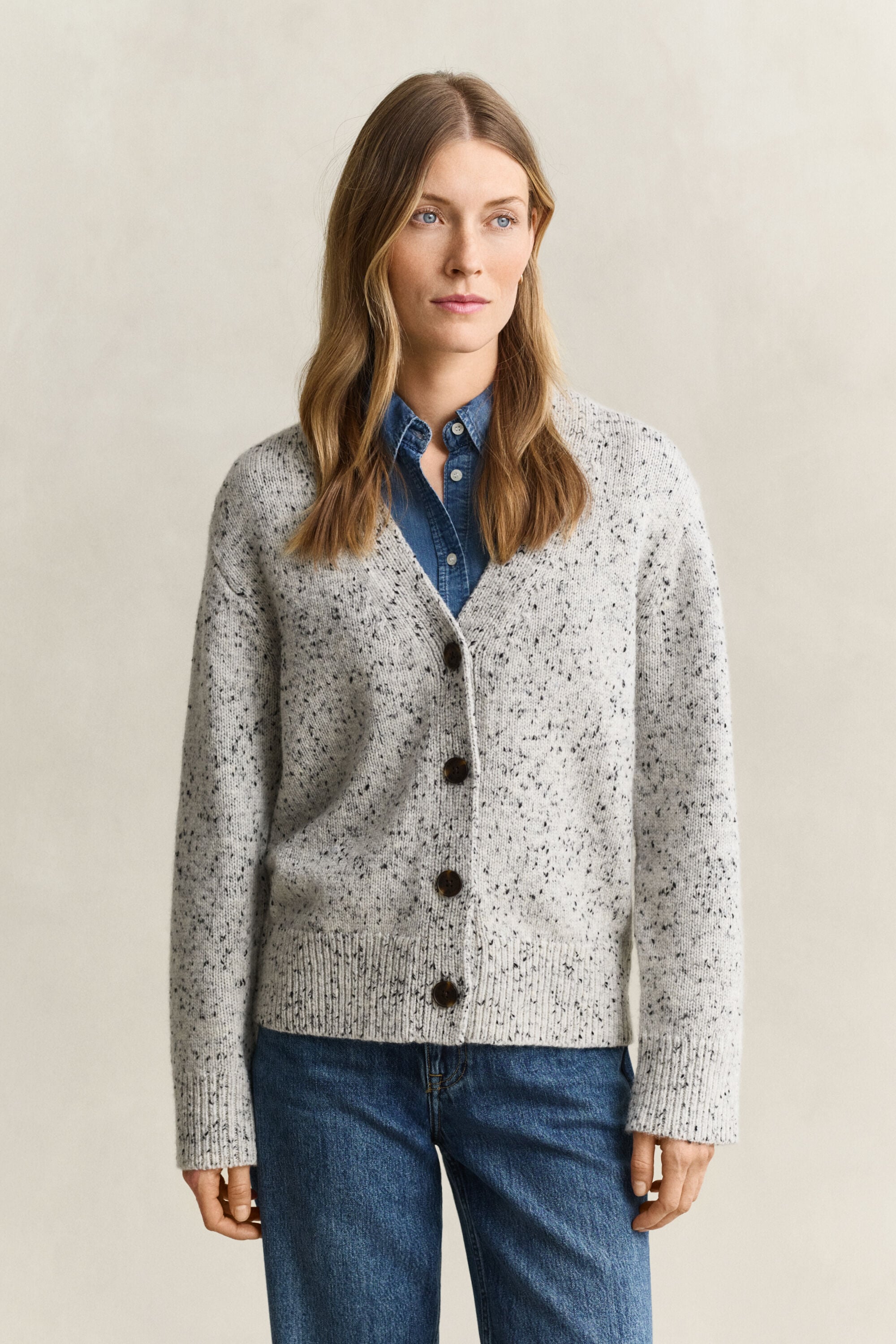 Cardigan en laine mouchetée mélangée