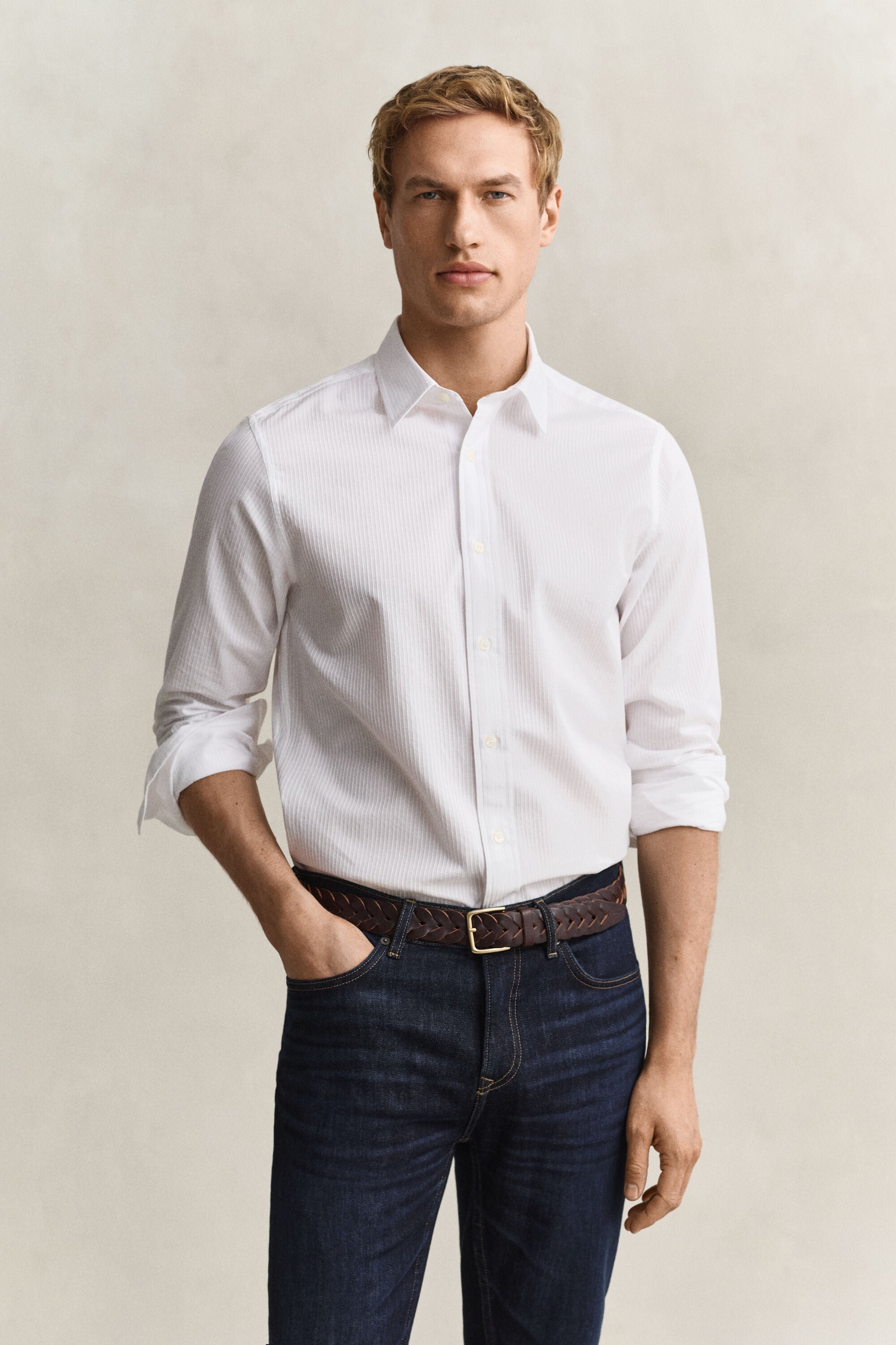 Chemise coupe regular à rayures dobby