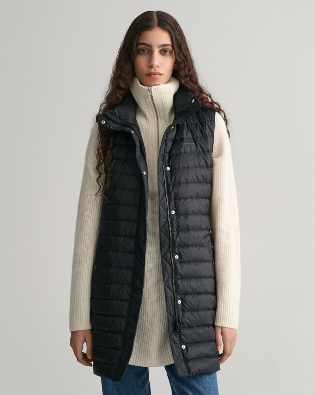 Doudoune sans manches longue et l&eacute;g&egrave;re en duvet
