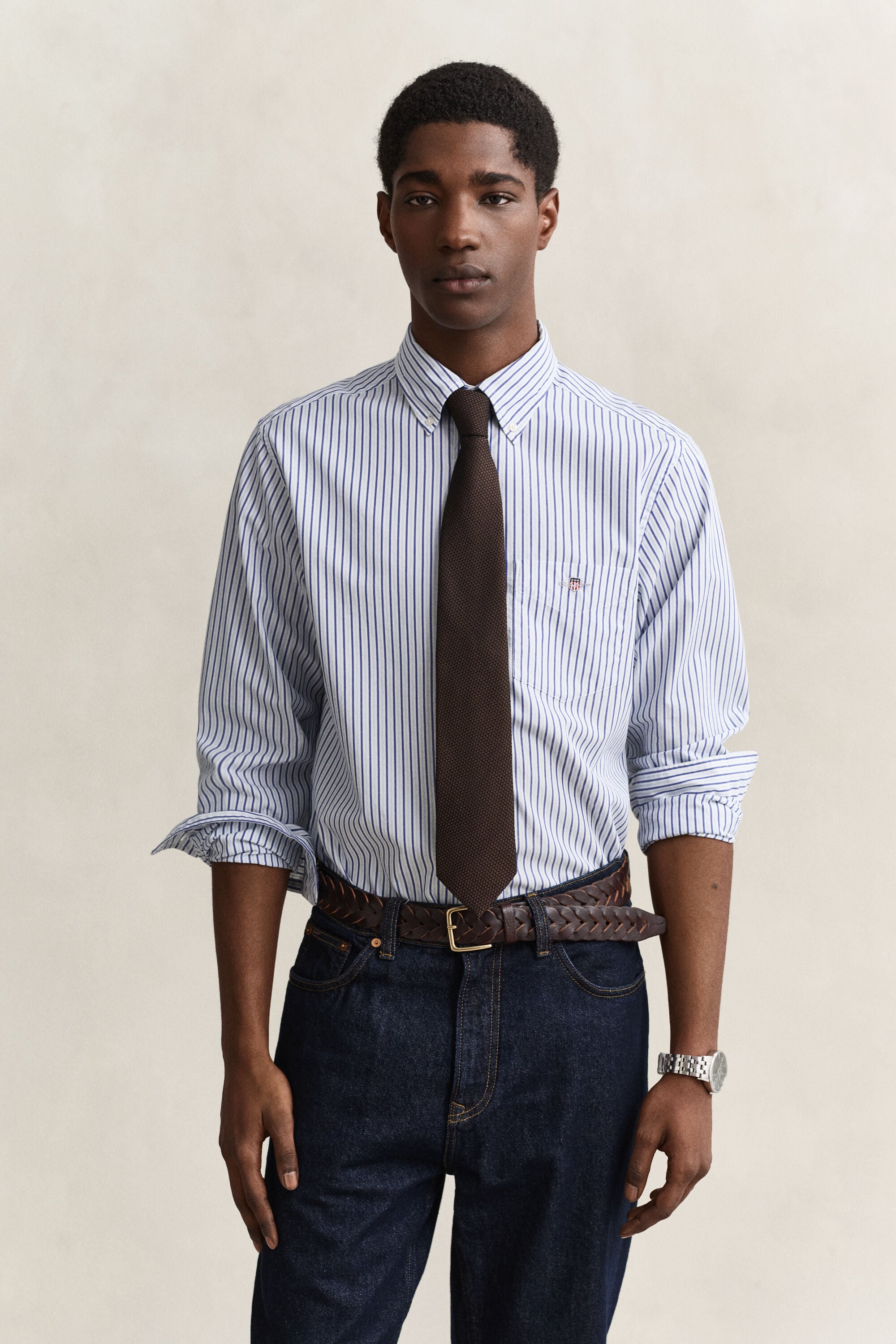 Chemise en popeline à rayures