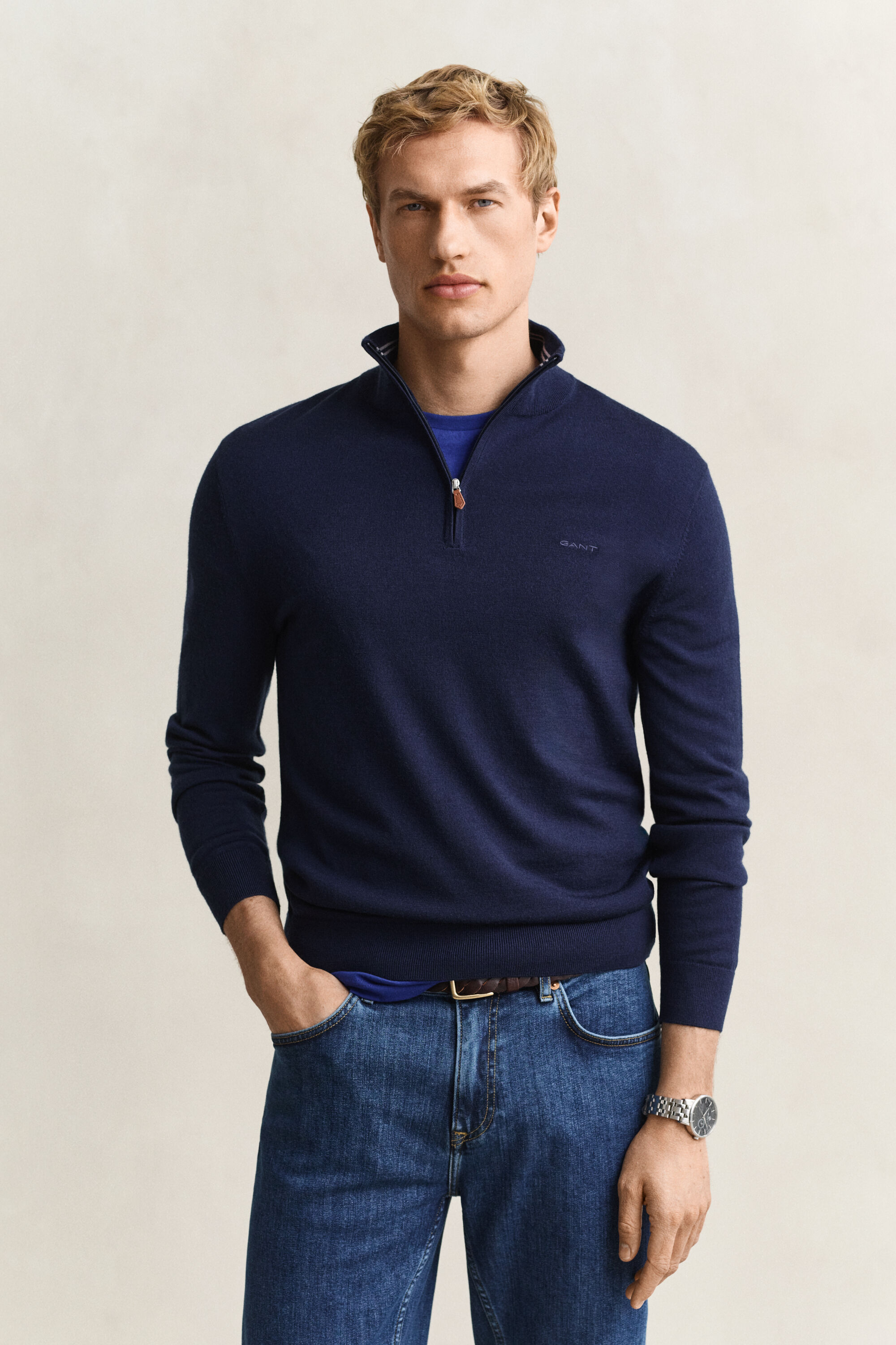 Pull à demi-zip en laine mérinos