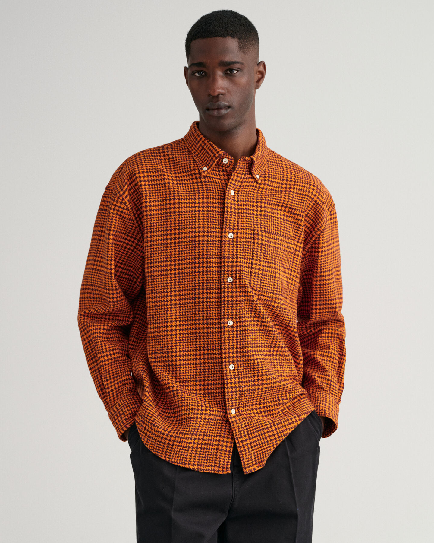 Chemise ultra-ample en coton &agrave; motif pied-de-poule