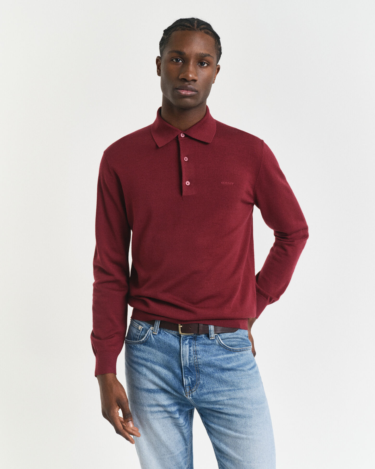 Pull façon polo en laine mérinos extrafine