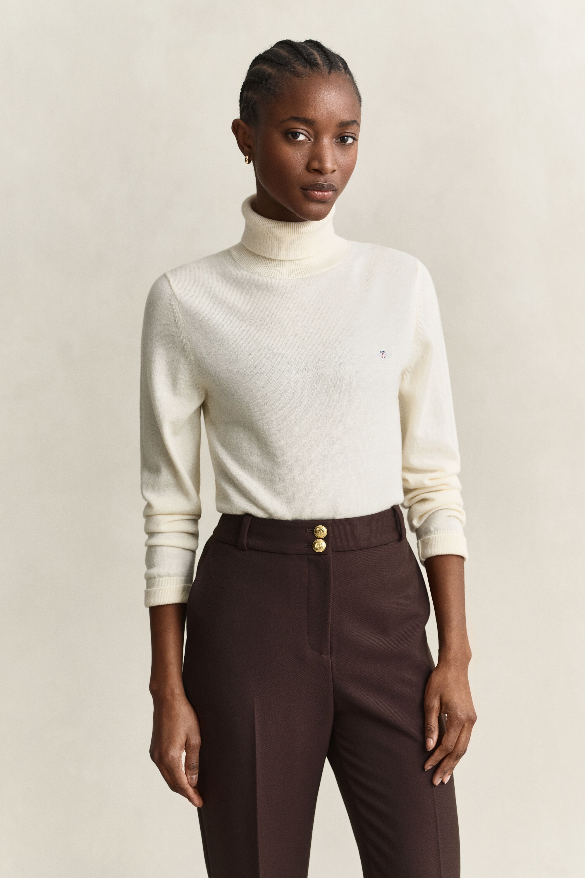 Pull col roulé en laine et coton