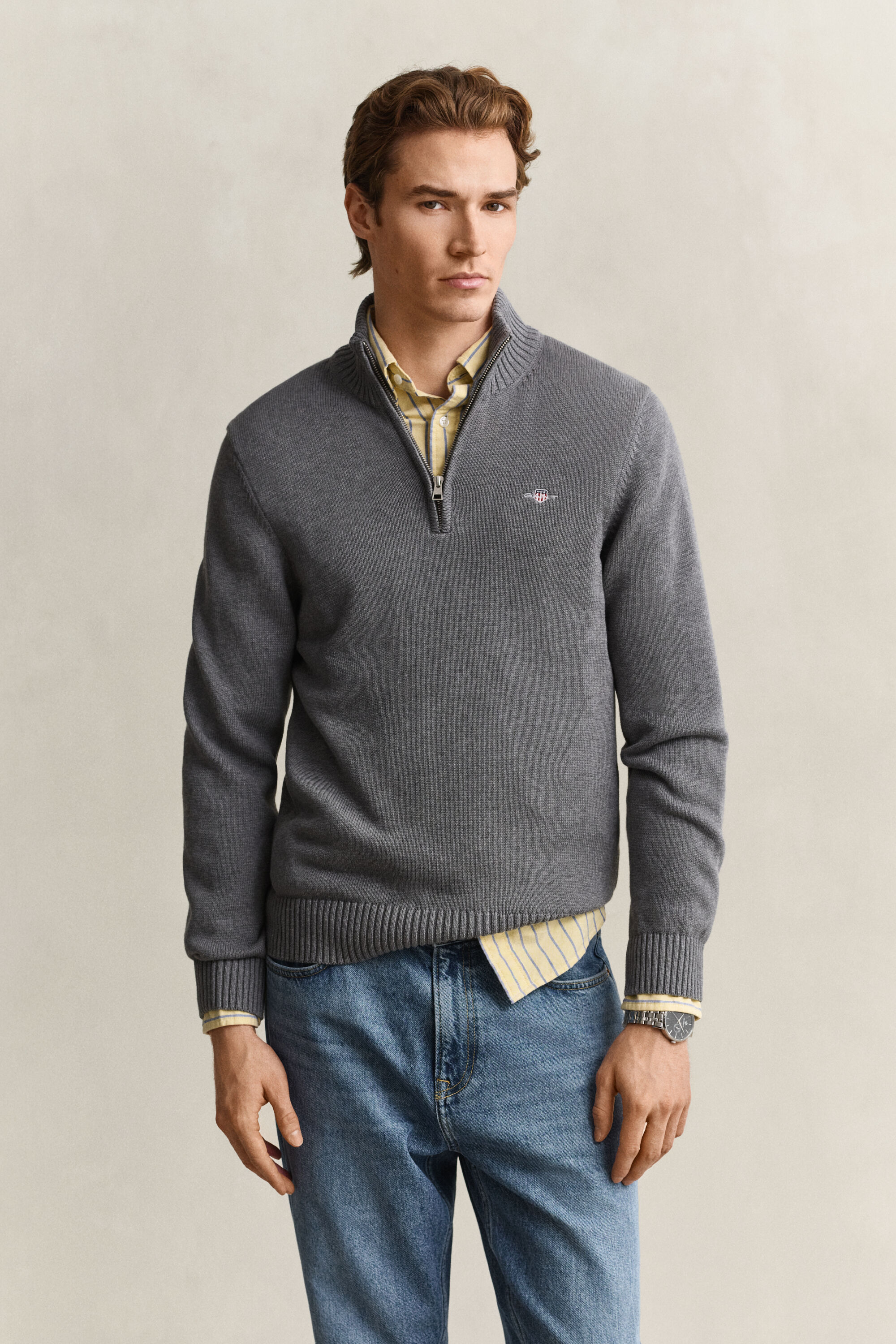 Pull en coton décontracté à demi-zip