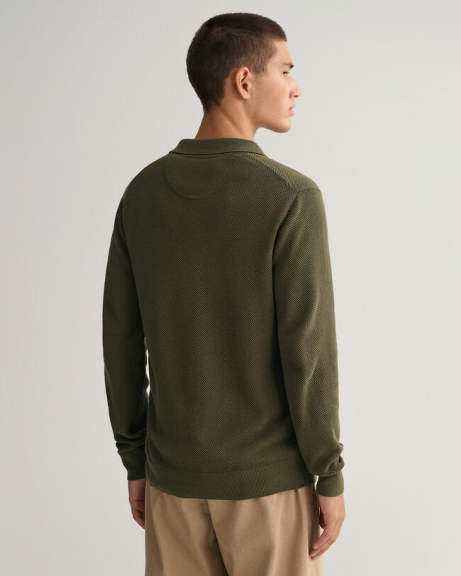 Pull fa&ccedil;on polo en coton piqu&eacute;