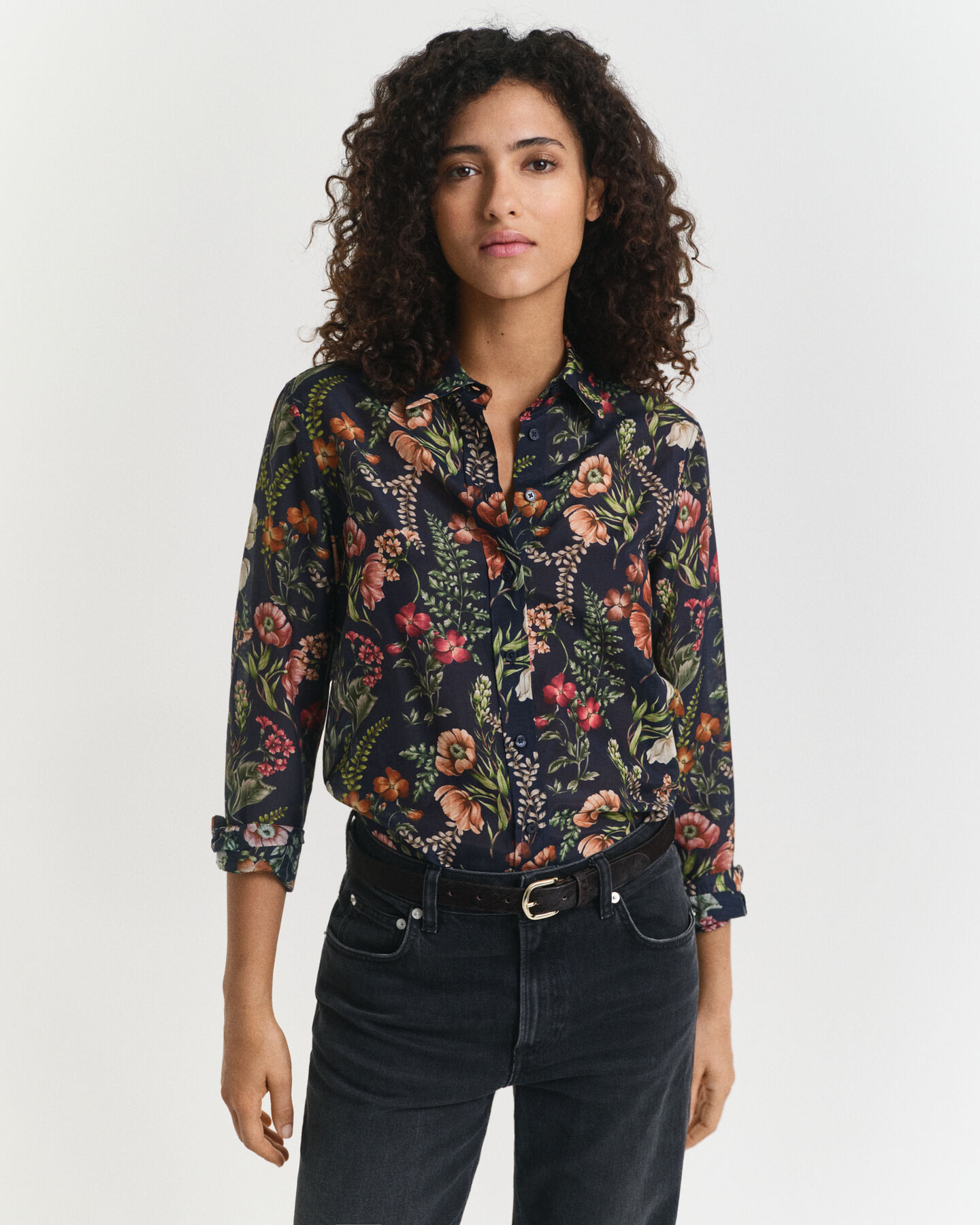 Chemise coupe regular en coton et soie à imprimé floral