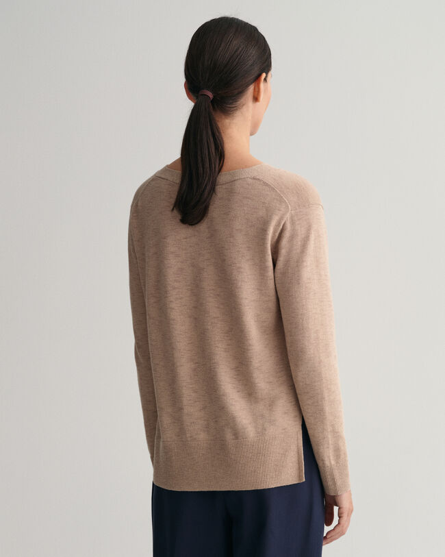 Pull col V en lin m&eacute;lang&eacute;