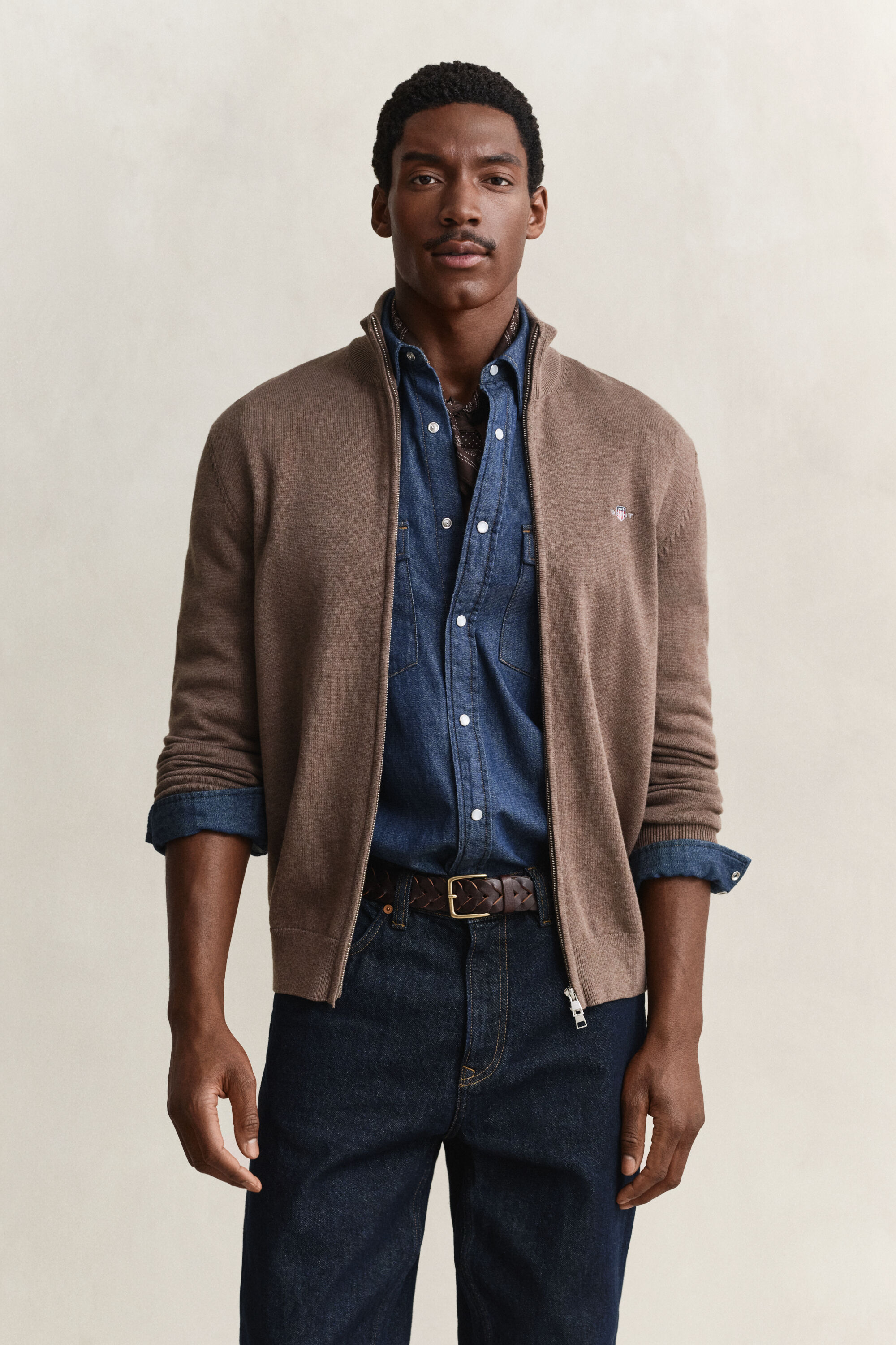 Cardigan zippé en coton décontracté