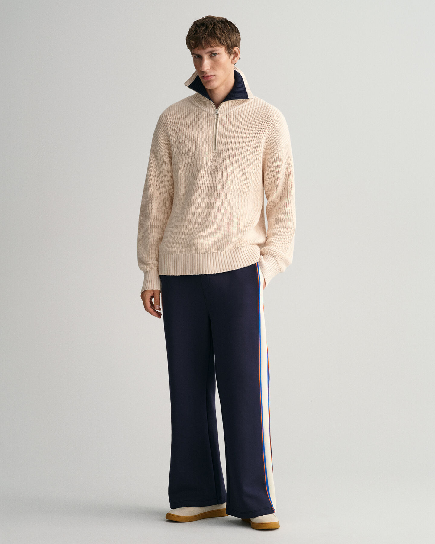 Pull à demi-zip côtelé