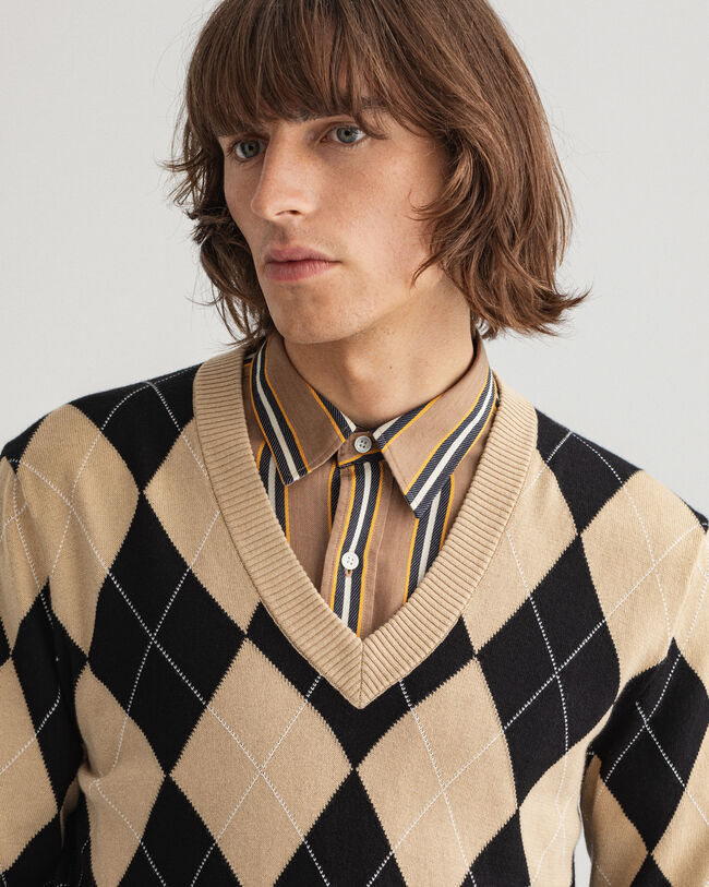 Pull col V à motif argyle