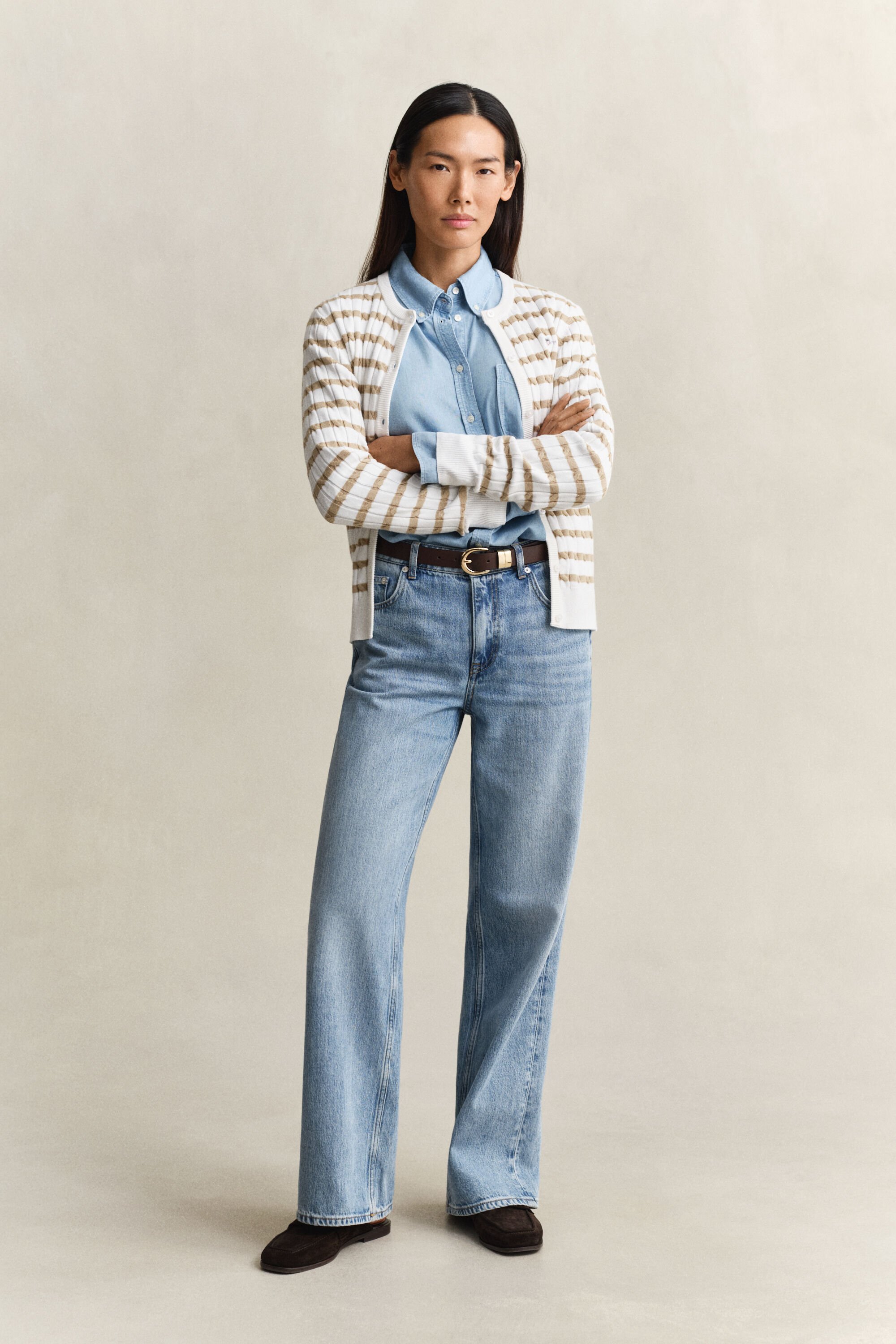 Cardigan en maille torsadée à rayures