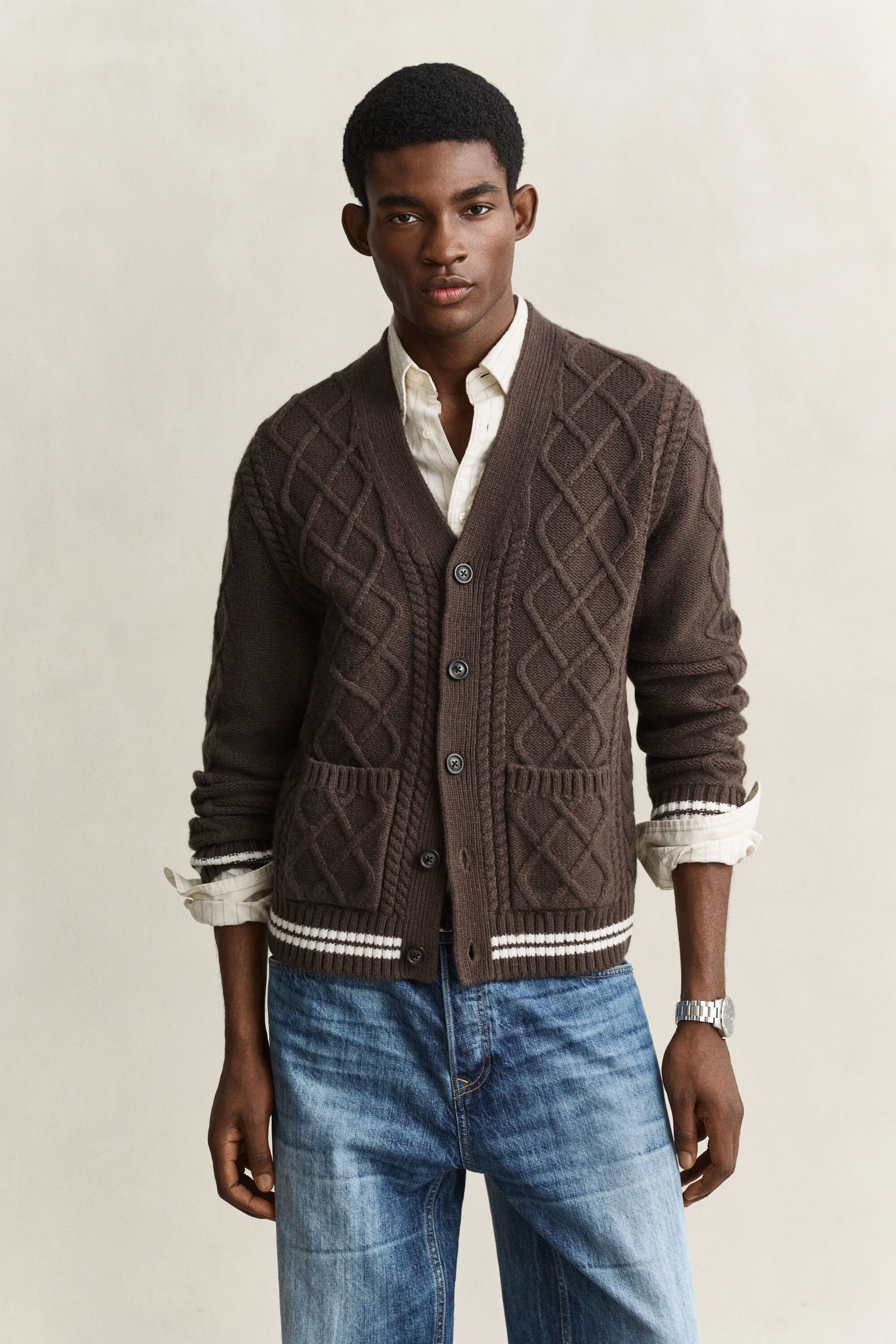 Cardigan en maille torsadée de laine mélangée