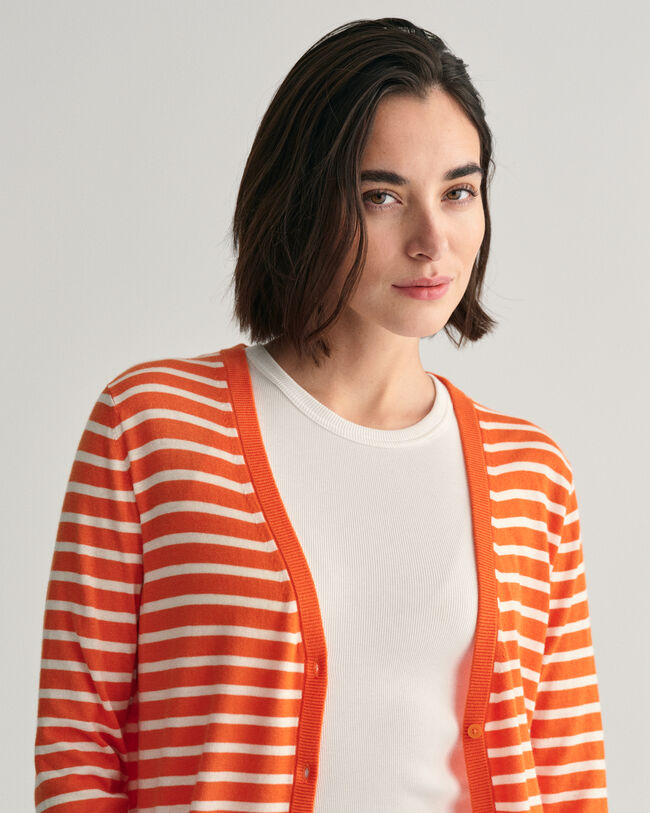 Cardigan en maille fine &agrave; rayures