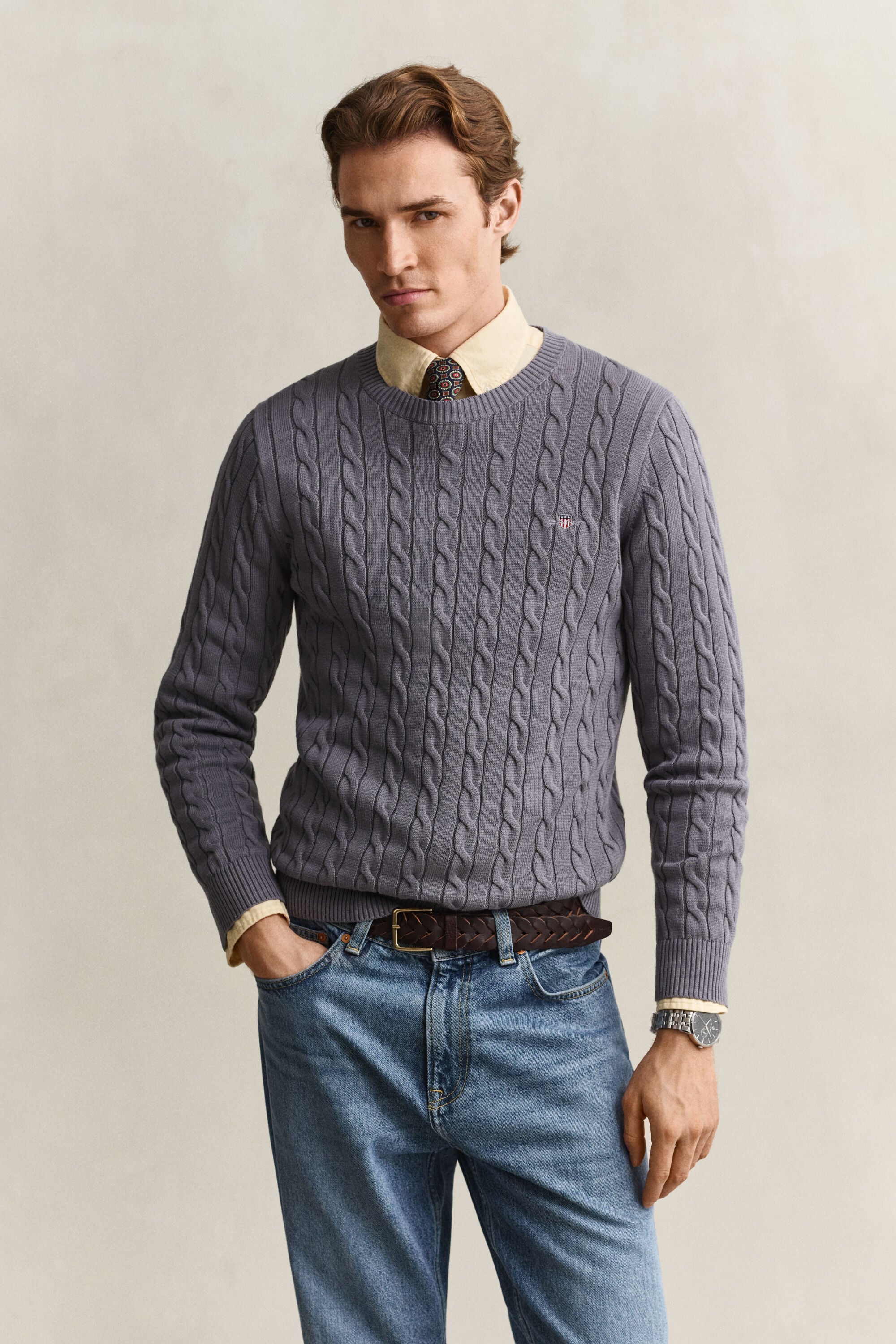 Pull col rond en maille de coton torsadée