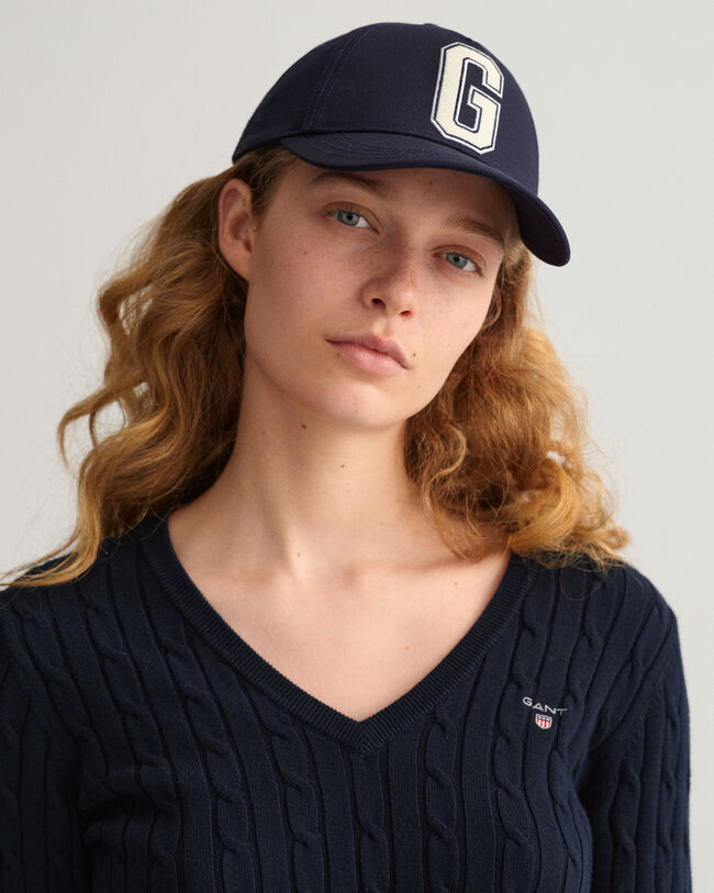 Pull col V en coton stretch à torsades