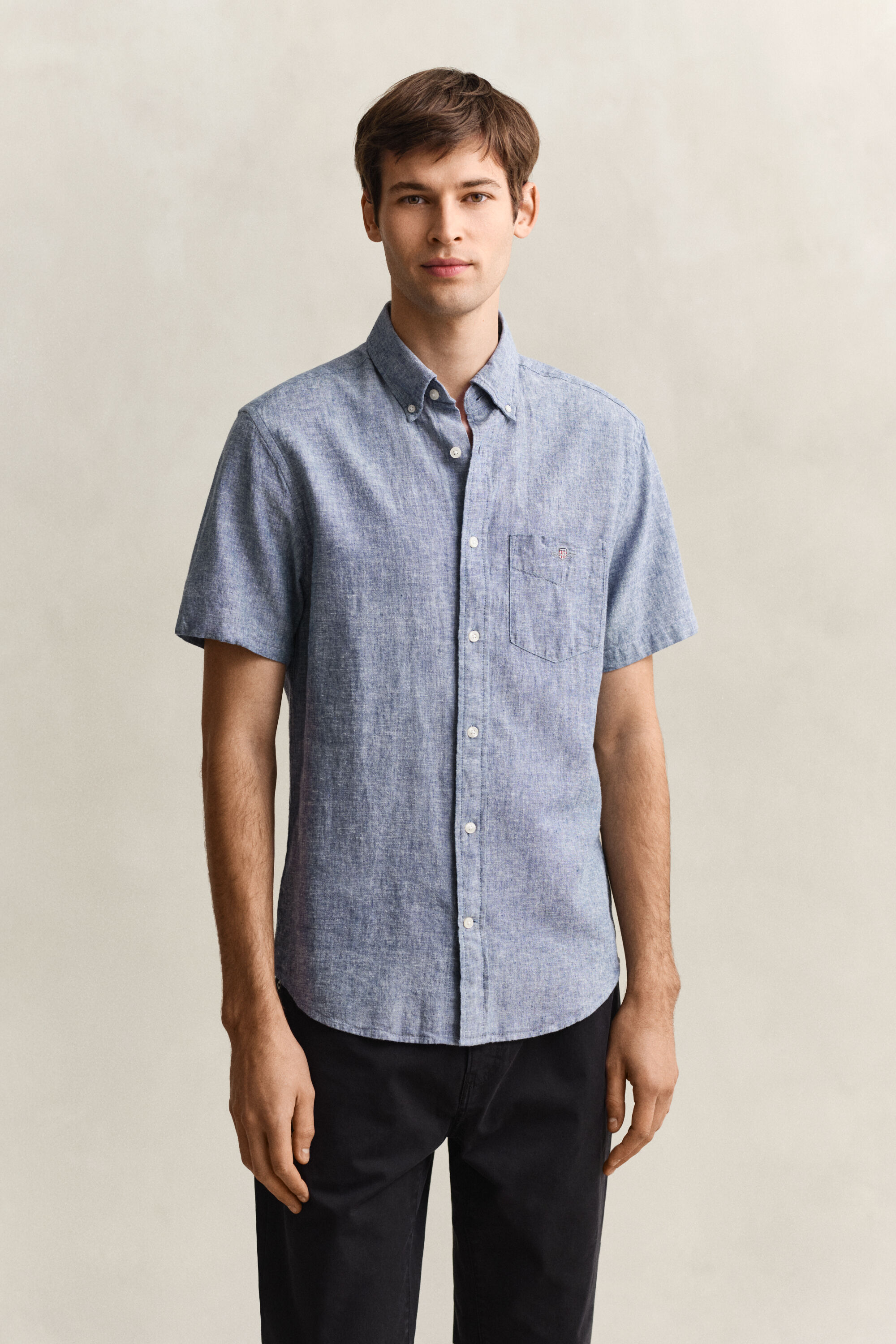 Chemise à manches courtes en lin mélangé
