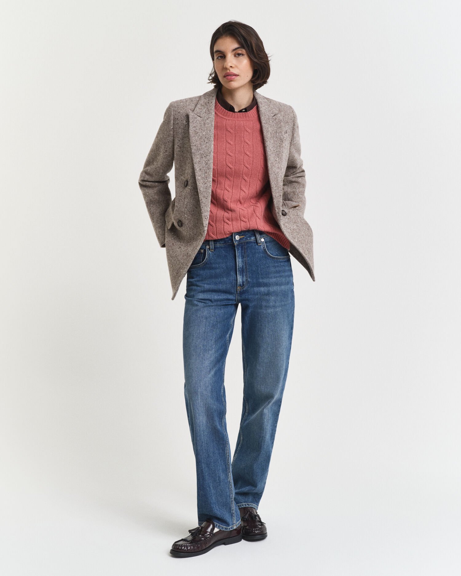 Pull col rond en maille torsadée en laine d'agneau