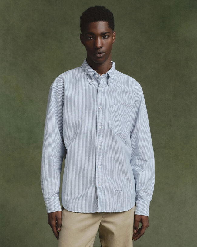 Chemise coupe décontractée US en coton Oxford à rayures Banker