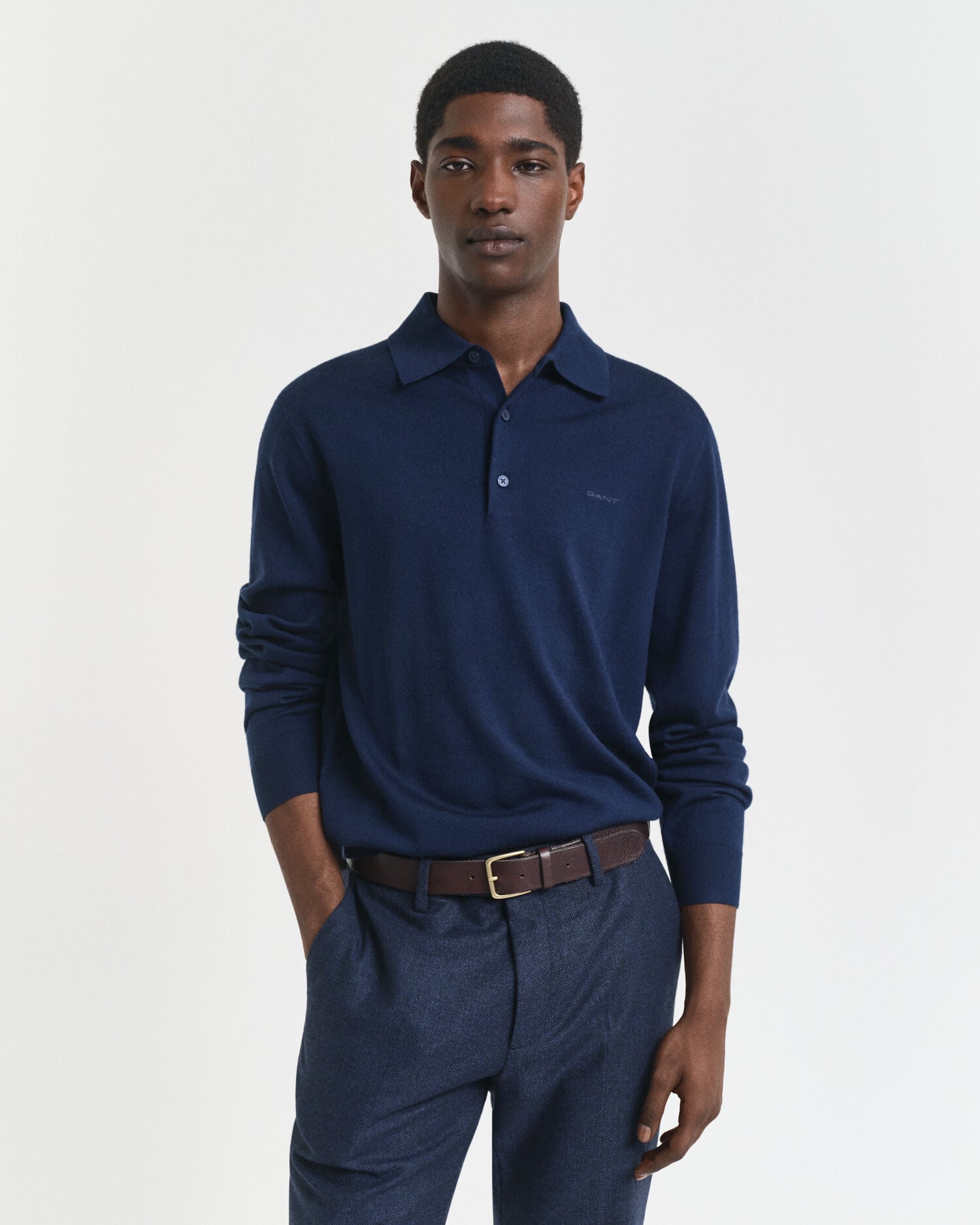 Pull façon polo en laine mérinos extrafine