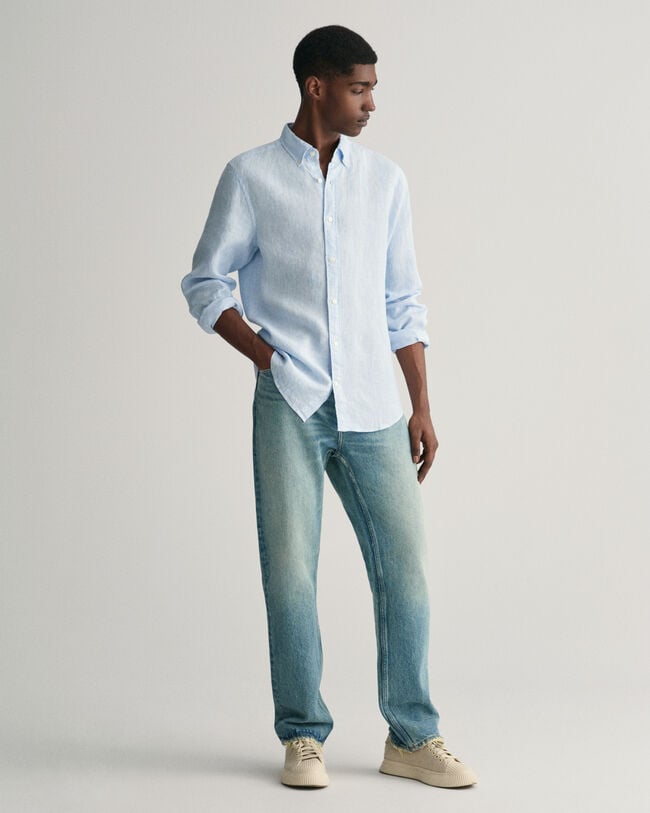 Chemise slim fit en lin &agrave; motif pied-de-poule