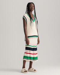 Jupe en maille c&ocirc;tel&eacute;e &agrave; rayures